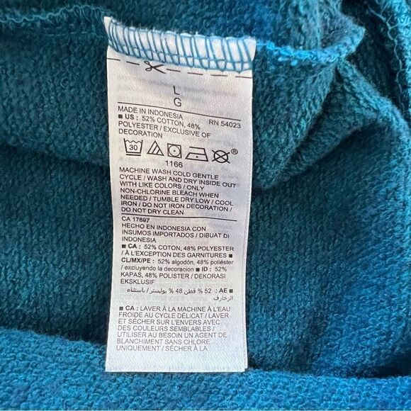 Old Navy “Long Weekend” Embroidered Fleece Sweatshirt Large Teal - Picture 7 of 7
